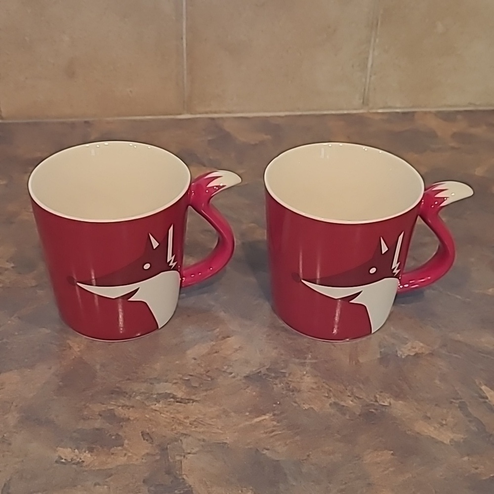 STARBUCKS 2012 New Bone China Red Fox Tail Mugs, Set of 2, 12oz - Picture 2 of 11